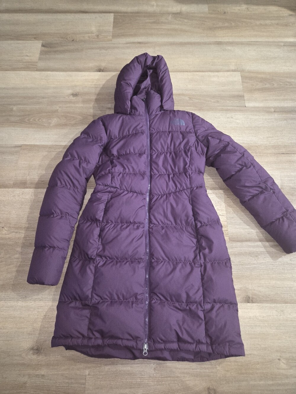 The North Face Women’s Hooded Long Puffer Coat in Plum Size Small
